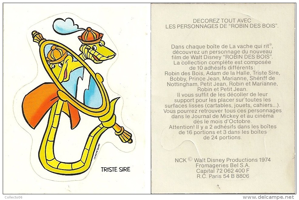 Adhésif Publicitaire Robin Des Bois La Vache Qui Rit Walt Disney 1974 - Stickers