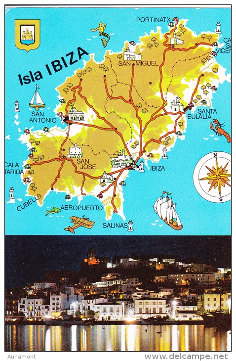 España--Ibiza--Mapa De La Isla--Vista Nocturna--a Herselt, Belgica - Landkarten