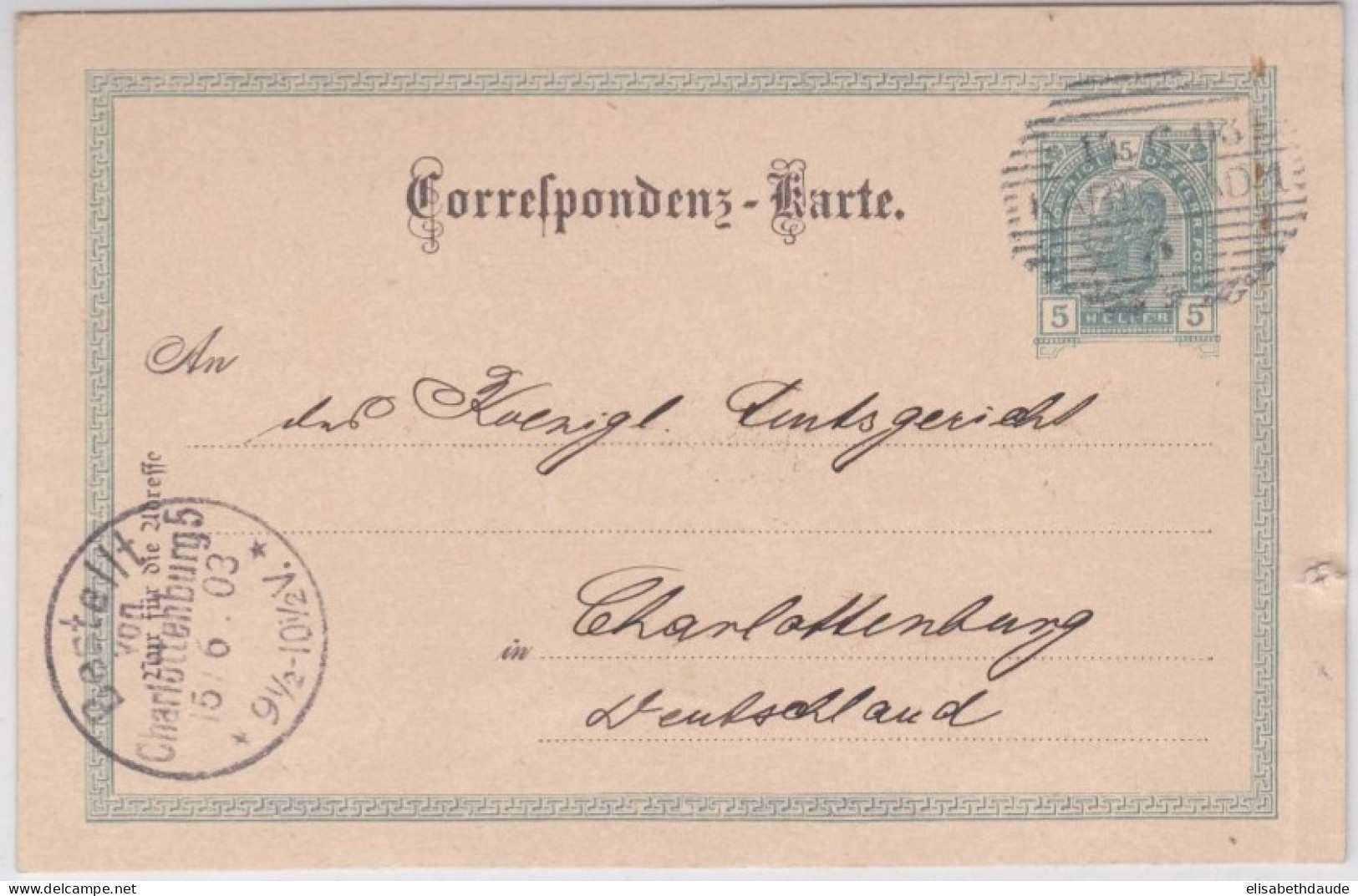 AUTRICHE - 1903 - CARTE ENTIER POSTAL De KARLSBAD - Autres & Non Classés