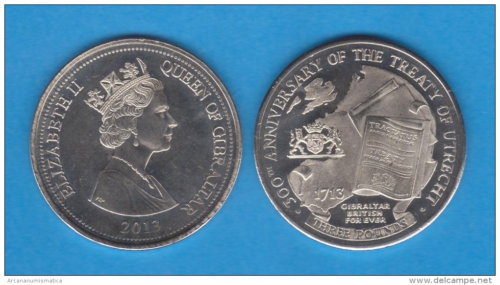 GIBRALTAR 3 Pounds 2.013 "300th Anniversary Of The Treaty Of UTRECHT" SC/UNC T-DL-10.720 - Gibraltar