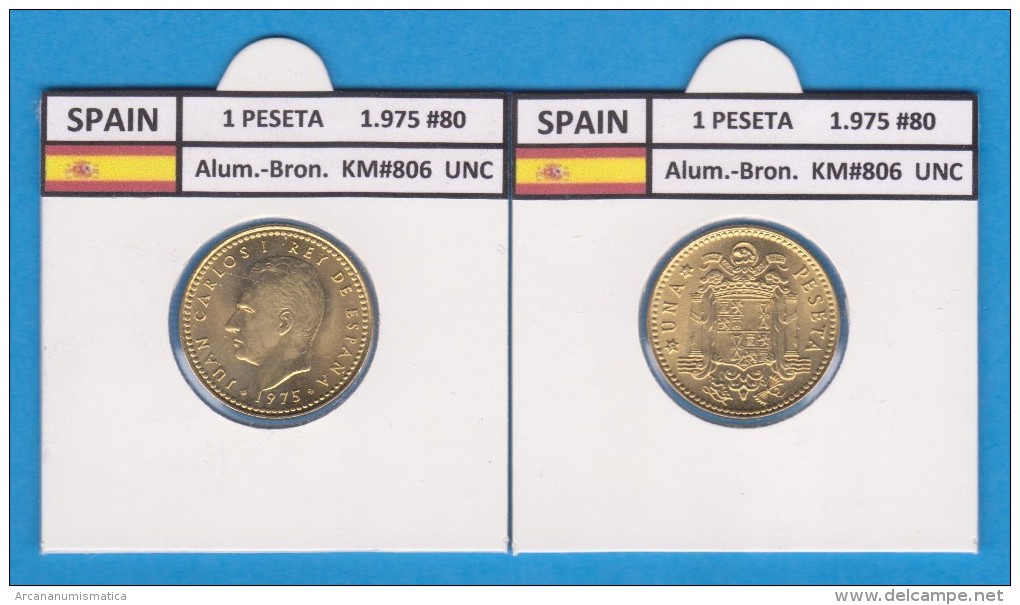 SPAIN  /JUAN CARLOS I    1 PESETA  1.975 #80  Aluminium-Bronze  KM#806   SC/UNC  T-DL-9368 - 1 Peseta
