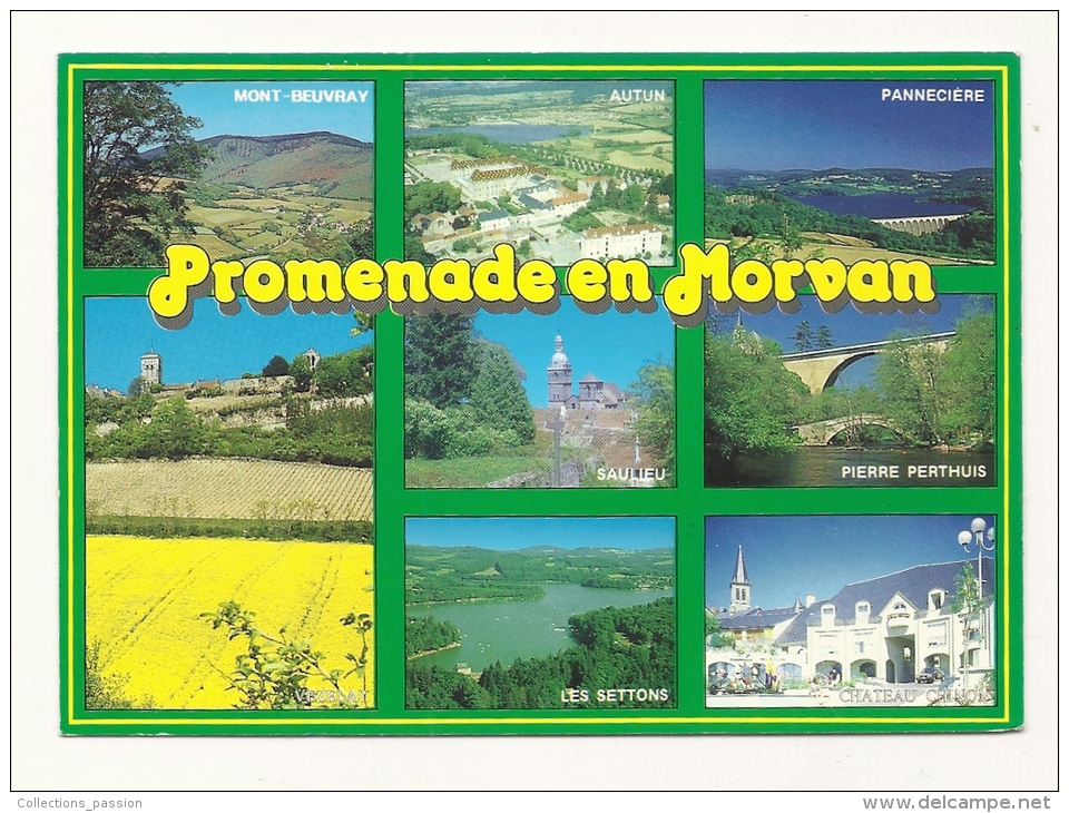 Cp, Bourgogne, Promenade En Morvan, Multi-Vues, Voyagée 1996 - Bourgogne