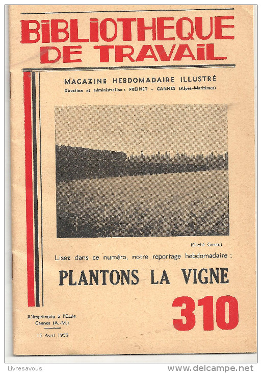 Plantons La Vigne Bibliothèque Du Travail N°310 Du 15 Avril 1955 - Jardinería