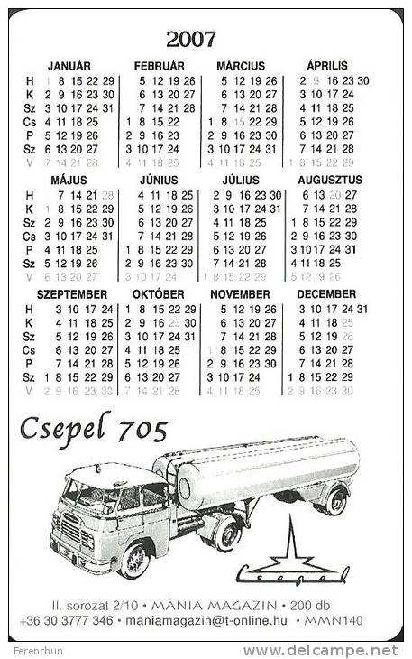 CAMION TRUCK CSEPEL 705 IKARUS FRIGOTRANSPORT EPFU RAIL RAILWAY RAILROAD TRAIN BRIDGE CALENDAR * MMN 0139-0148 * Hungary - Tamaño Pequeño : 2001-...