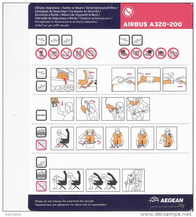 Aegean Airlines Airbus A320-200 Greece Greek Grece Consignes Sécurité/safety Card (old Logo) - Safety Cards