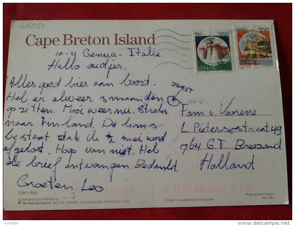 Canada. Cape Breton Island .  17 X 11,7 Cm GRAND FORMAT, Envoyé De L'Italie - Cartes Modernes