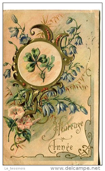 Bonne Année - Carte Gaufrée - Composition Fleurie Art Déco - Nouvel An