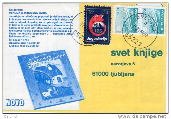 YUGOSLAVIA 1989 Red Cross Week 150 D. Tax Used On Commercial Postcard.  Michel ZZM 168 - Beneficiencia (Sellos De)