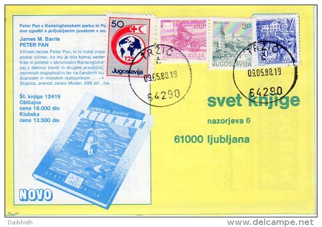 YUGOSLAVIA 1988 Red Cross Week 50 D. Tax Used On Commercial Postcard.  Michel ZZM 154 - Beneficiencia (Sellos De)