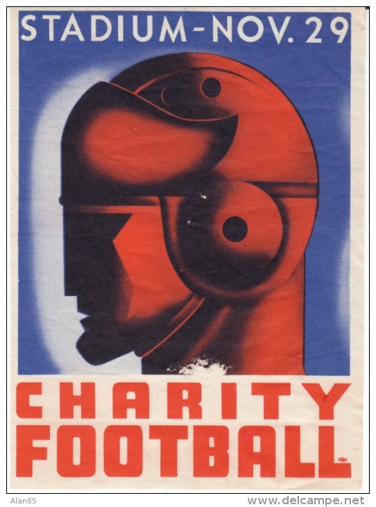 Charity Football Event Art Deco Design Man's Head With Helmet C1930s Vintage Label - Apparel, Souvenirs & Other