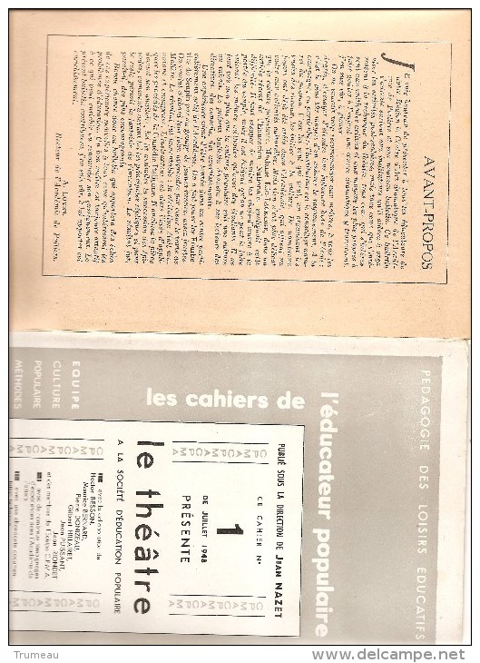 PEDAGOGIE DES LOISIRS EDUCATIFS LE THEATRE CAHIER NO 1 JUILLET 1948 ACADEMIE DE POITIERS - Didactische Kaarten