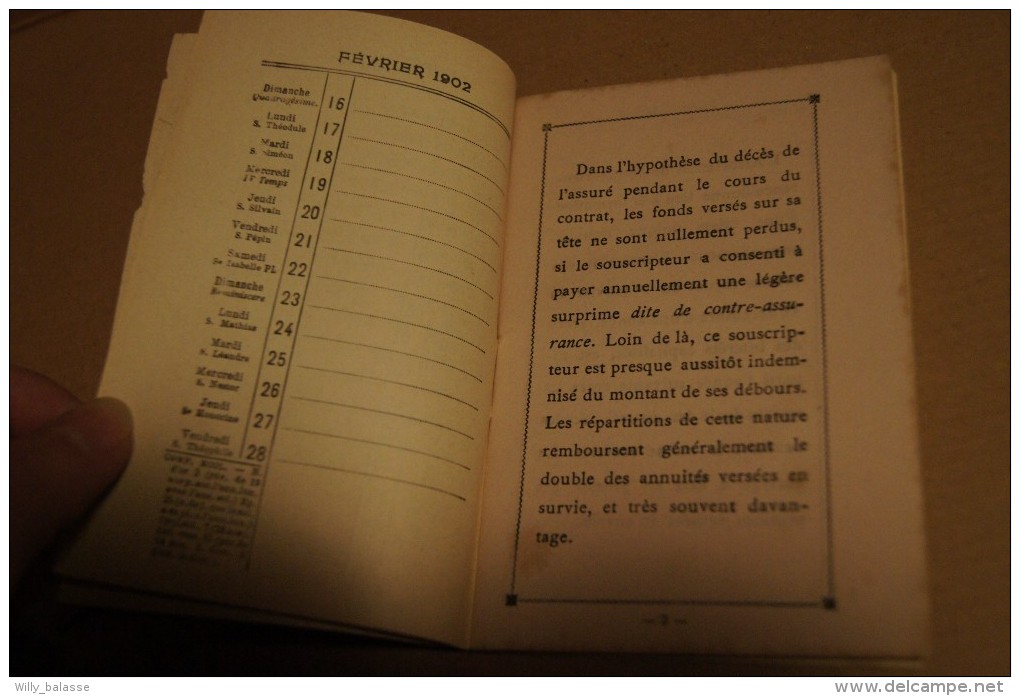 Calendrier Agenda 1902 Offert Par Le Conservateur - Cie D'assurances Mutuelles Sur La Vie - Rue La Fayette 18 Paris - Formato Piccolo : 1901-20