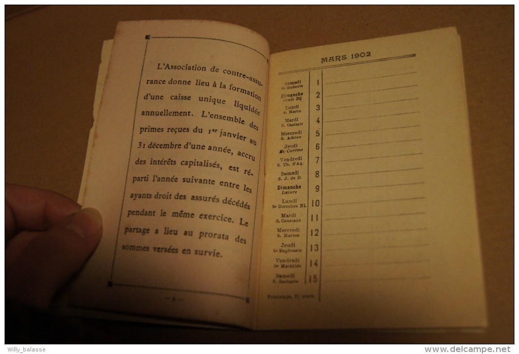 Calendrier Agenda 1902 Offert Par Le Conservateur - Cie D'assurances Mutuelles Sur La Vie - Rue La Fayette 18 Paris - Formato Piccolo : 1901-20