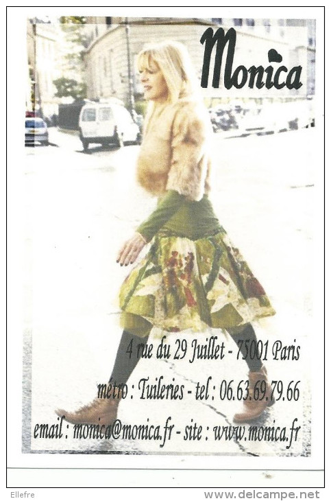 Boutique Monica , Mode Femme, 4 Rue Du 29 Juillet 75001 Paris, Dos Vierge, Format 12.8 Sur 9 Cm - Mode