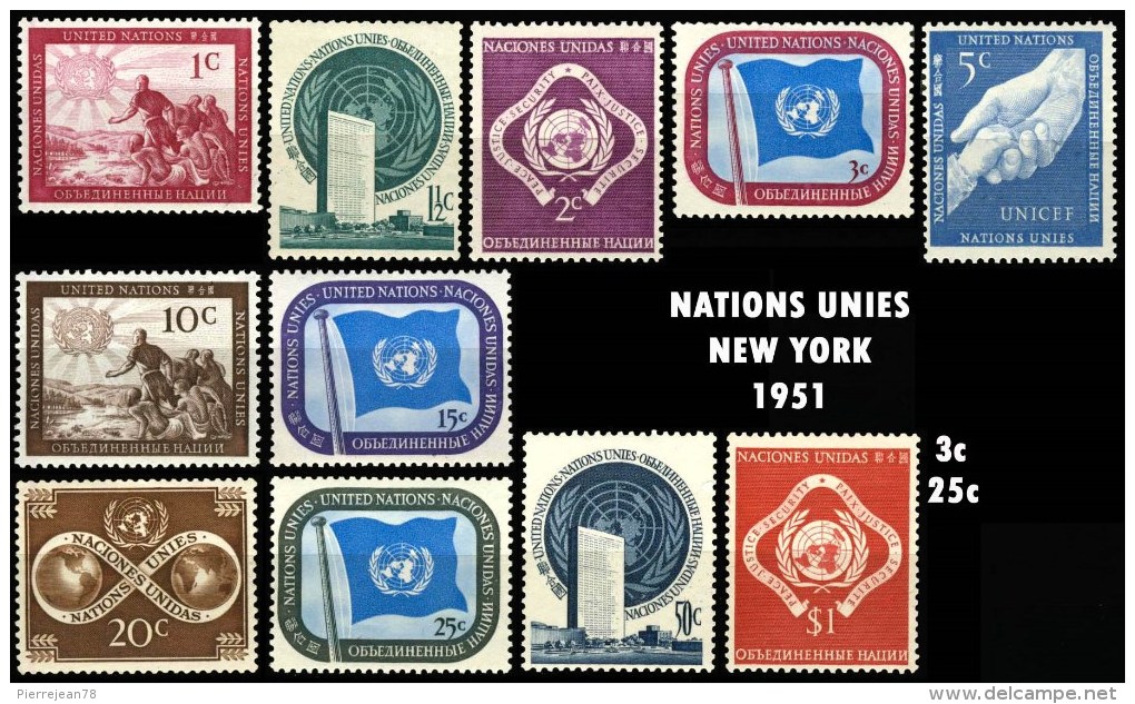 1 à 11 NATIONS UNIES NEW YORK   1951  DIVERS - Nuevos