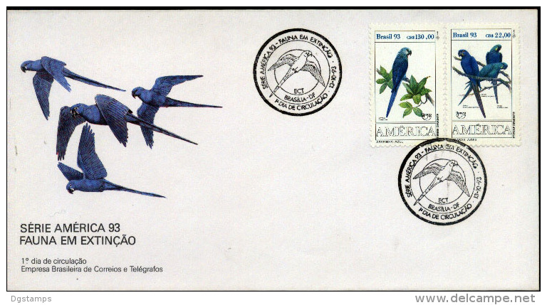 Brasil 1993 YT2136-37 FDC  America Upaep. Fauna En Extincion. Arara Azul. Fauna In Extinction. Arara Azul. - FDC