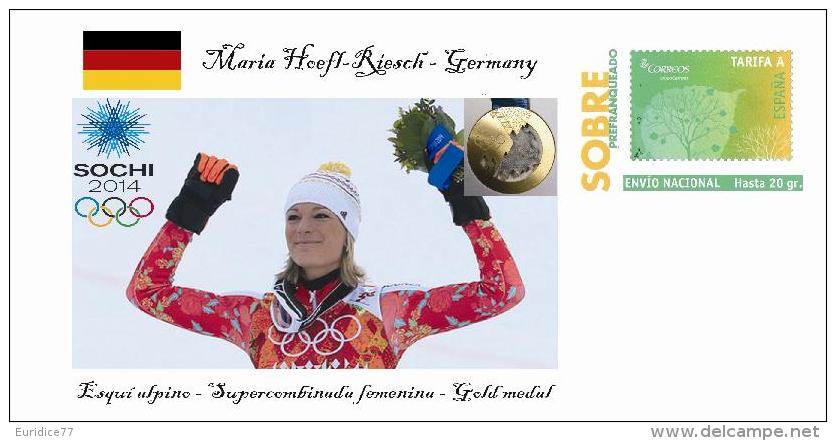 Spain 2014 - XXII Olimpics Winter Games Sochi 2014 Special Prepaid Cover - Maria Hoefl-Riesch - Winter 2014: Sotschi