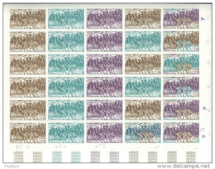 MONACO 1969.Opera Berlioz Faust Rakoczy March Battle Horses 0.10F.Color Proofs Sheet:30 Stamps [épreuve Prueba] - Variedades Y Curiosidades