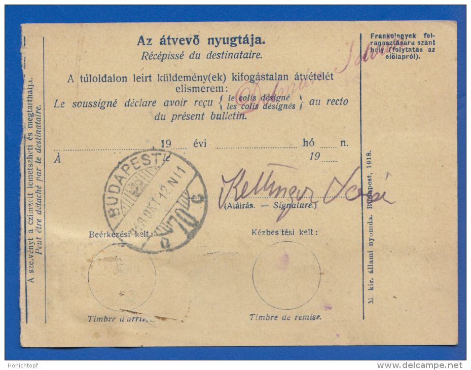 Ungarn; PC Bulletin Expédition 10 Filler; 1918 Einschreiben, Recommande, Registered Von Szerencs Nach Budapest - Brieven En Documenten