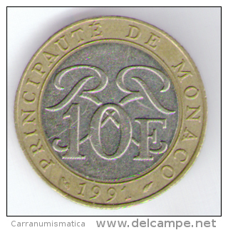 MONACO 10 FRANCS 1991 RAINIER III BIMETALLICA - 1960-2001 Nouveaux Francs