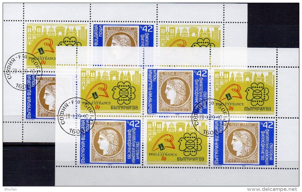 Paris PHILEXFRANCE 1989 Bulgarien 3729 6-KB A+C O 6€ Frankreich #1 Stamp On Stamps M/s Philatelic Expo Sheetlet Bulgaria - Variétés Et Curiosités