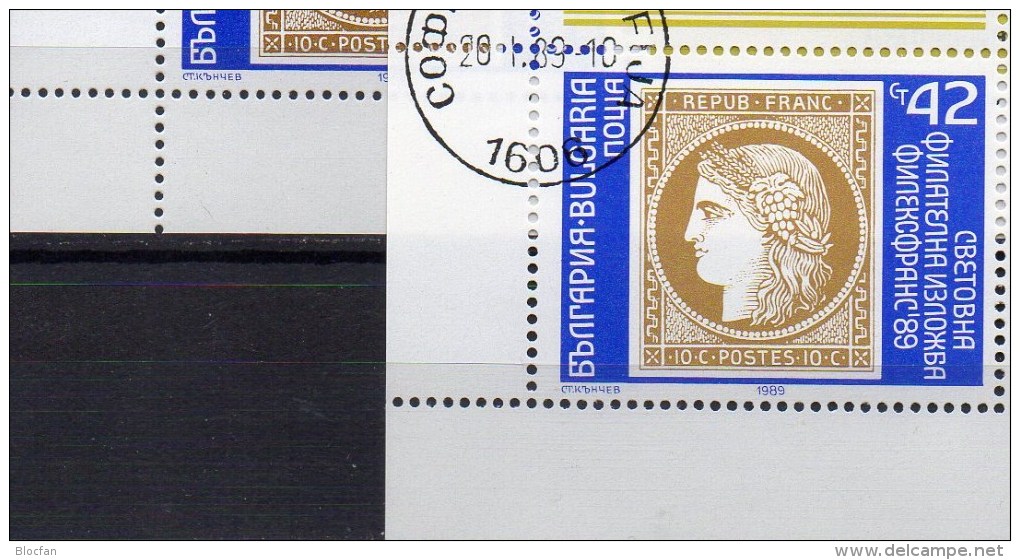 Paris PHILEXFRANCE 1989 Bulgarien 3729 6-KB A+C O 6€ Frankreich #1 Stamp On Stamps M/s Philatelic Expo Sheetlet Bulgaria - Errors, Freaks & Oddities (EFO)