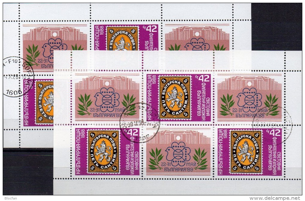 Sofia Expo BULGARIA 1988 Bulgarien 3713 6-KB A+C O 6€ Altbulgarien #1 Stamps On Stamps M/s Philatelic Sheetlet Bulgarija - Errors, Freaks & Oddities (EFO)