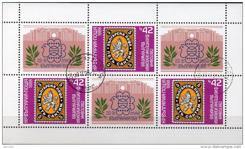 Sofia Expo BULGARIA 1988 Bulgarien 3713 6-KB A+C O 6€ Altbulgarien #1 Stamps On Stamps M/s Philatelic Sheetlet Bulgarija - Variétés Et Curiosités