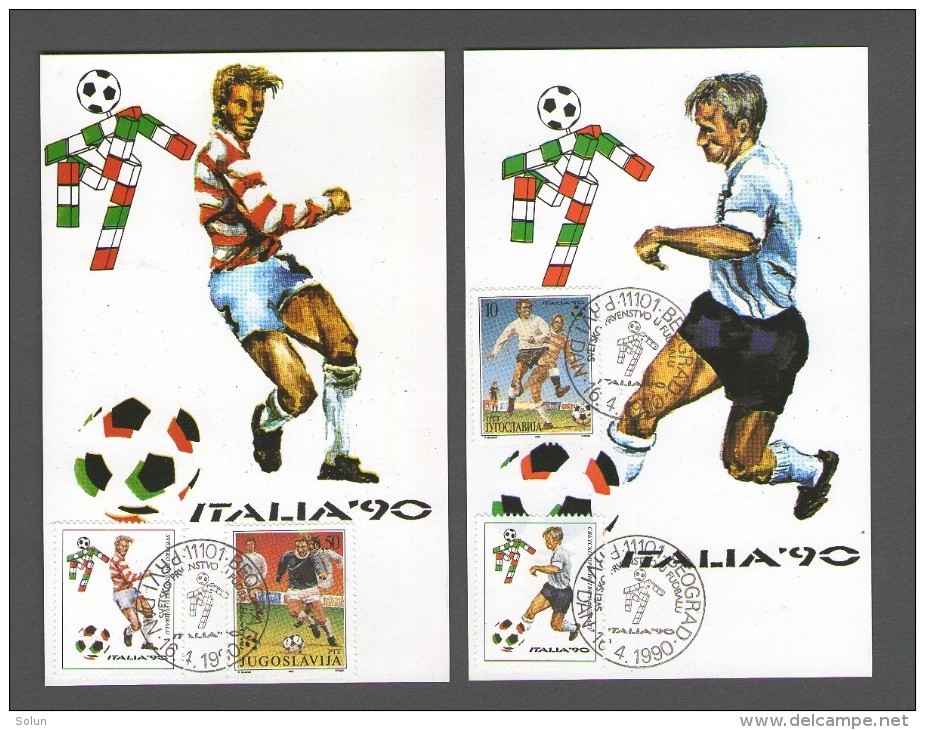 JUGOSLAVIJA YUGOSLAVIA  2 X  MAXIMUM CARD 1990 ITALIA FOOTBALL WORLD CUP SOCCER FUSBALL - Cartes-maximum