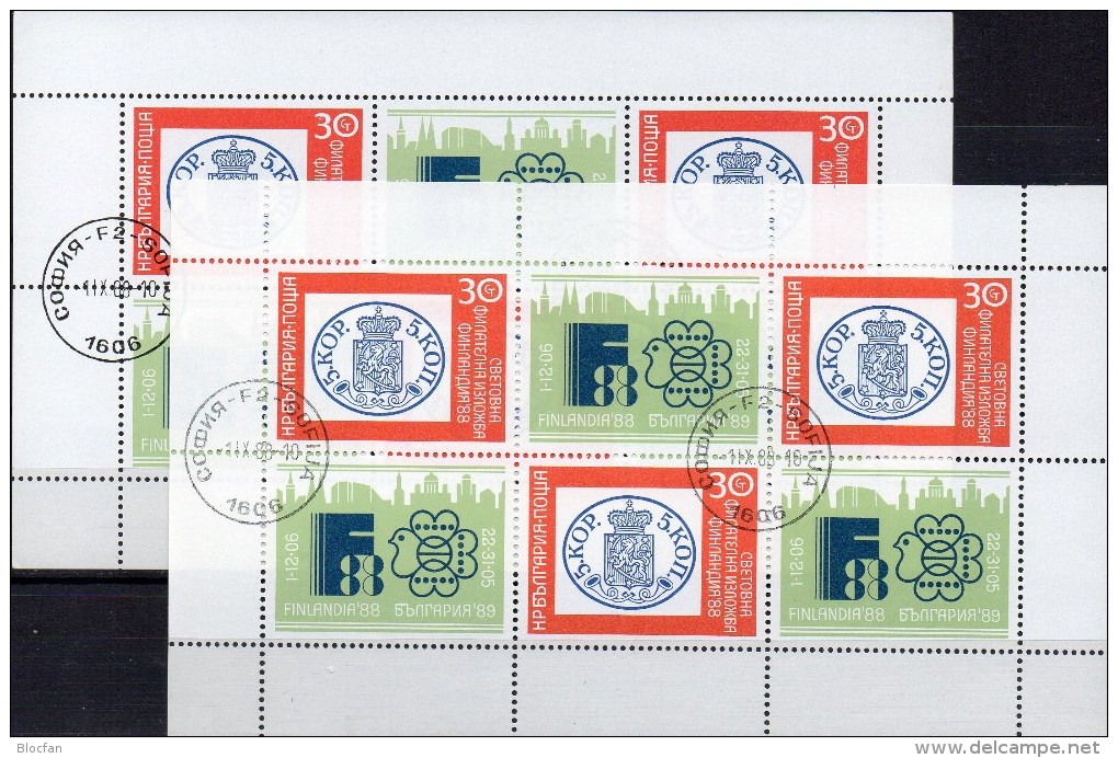 Helsinki Expo FINLANDIA 1988 Bulgarien 3664 6-KB A+C O 5€ Finnland #1 M/s Stamp On Stamp Philatelic Sheetlet Bf Bulgaria - Variétés Et Curiosités