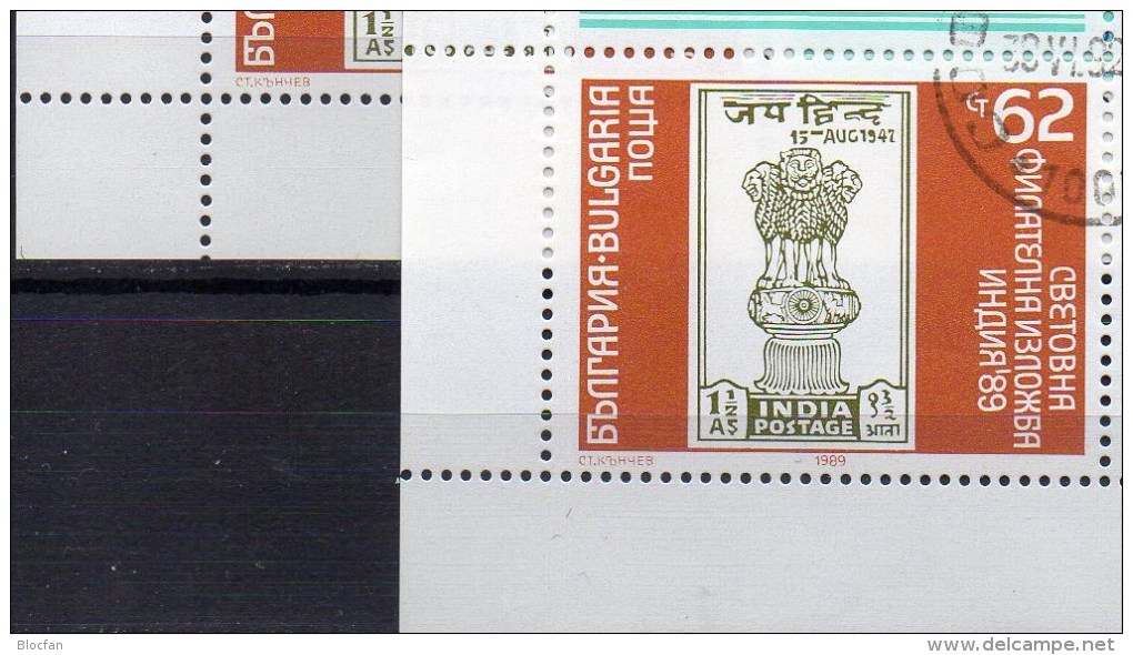 Neu Dehli Expo INDIA 1989 Bulgarien 3728 6-KB A+C O 9€ Indien #183 Stamps On Stamps M/s Philatelic Sheetlet Bf Bulgaria - Errors, Freaks & Oddities (EFO)
