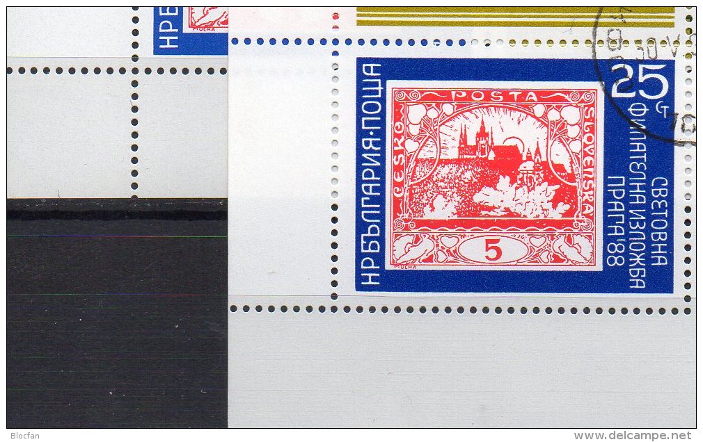 Prag Expo PRAGA 1988 Bulgarien 3696 6-KB A+C O 5€ CSR #2 Bloque Stamp On Stamps Bloc M/s Philatelic Sheetlet Bf Bulgaria - Variétés Et Curiosités