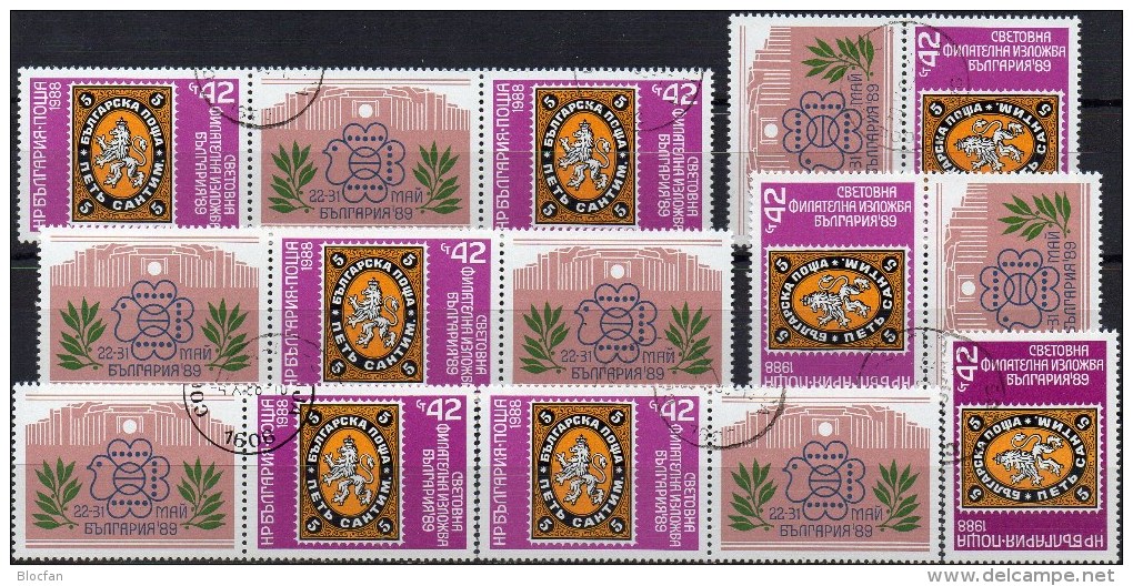 Stamp On Stamps BULGARIA 1988 Sofia Bulgarien 3713 Plus 6xZD O 6€ Altbulgarien #1 Expo Philatelic Se-tenant Of Bulgarija - Collections, Lots & Series
