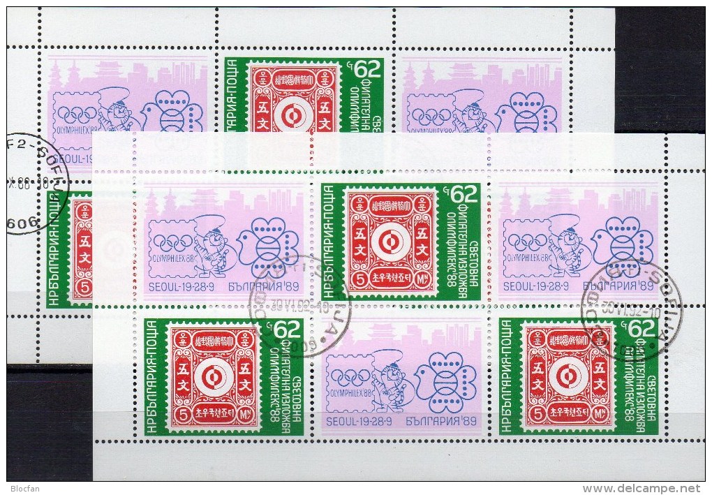 Olymphilex 1988 Bulgarien 3697 6-KB A+C O 10€ Corea #1 Bloque Stamps On Stamps Bloc M/s Philatelic Sheetlet Bf Bulgaria - Errors, Freaks & Oddities (EFO)