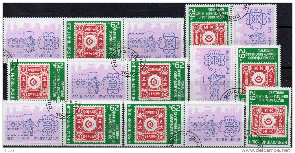 Stamps On Stamps Olymphilex 1988 Seoul Bulgarien 3697 Plus 6xZD O 11€ Corea #1 M/s Expo Philatelic Se-tenant Of Bulgaria - Collections, Lots & Series