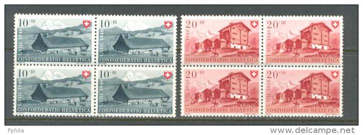 1948 SWITZERLAND PRO PATRIA MICHEL: 509-510 BLOCK OF 4 MNH ** - Neufs