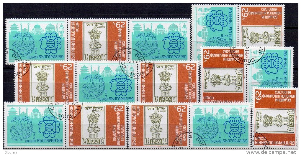 Stamp On Stamps INDIA 1989 Bulgarien 3728 Plus 6xZD O 11€ Indien #183 In Neu Dehli Expo Philatelic Se-tenant Of Bulgaria - Collections, Lots & Series