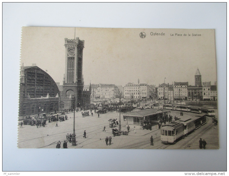 AK / Bildpostkarte Ostende La Place De La Station Straßenbahn Ca. 1910 (?) Verlag Ern. Thill, Bruxelles Ungelaufen! - Oostende