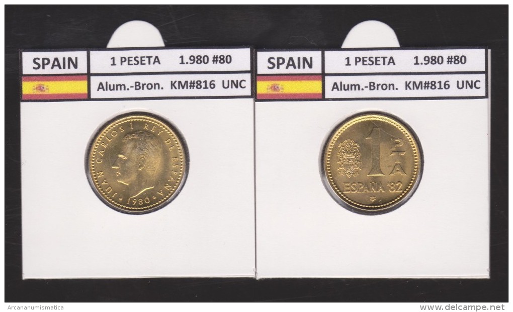 SPAIN /JUAN CARLOS I    1 PESETA  1.980 #80  Aluminium-Bronze  KM#816   Uncirculated  T-DL-9369 - 1 Peseta