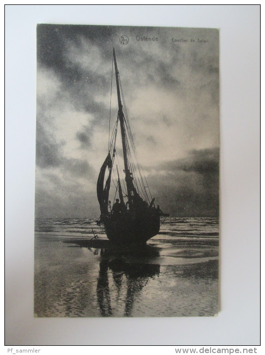 AK/Bildpostkarte Ostende Coucher De Soleil Segelschiff 1917 Kaiserliche Marine / Marinekorps Flottille Flandern Feldpost - Oostende