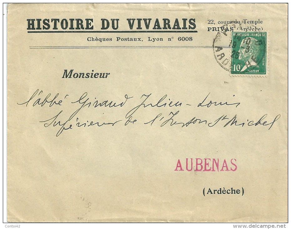 07 AUBENAS PASTEUR OBLITERATION VIVARAIS  COURRIER ENVELOPPE ARDEHE - Transports