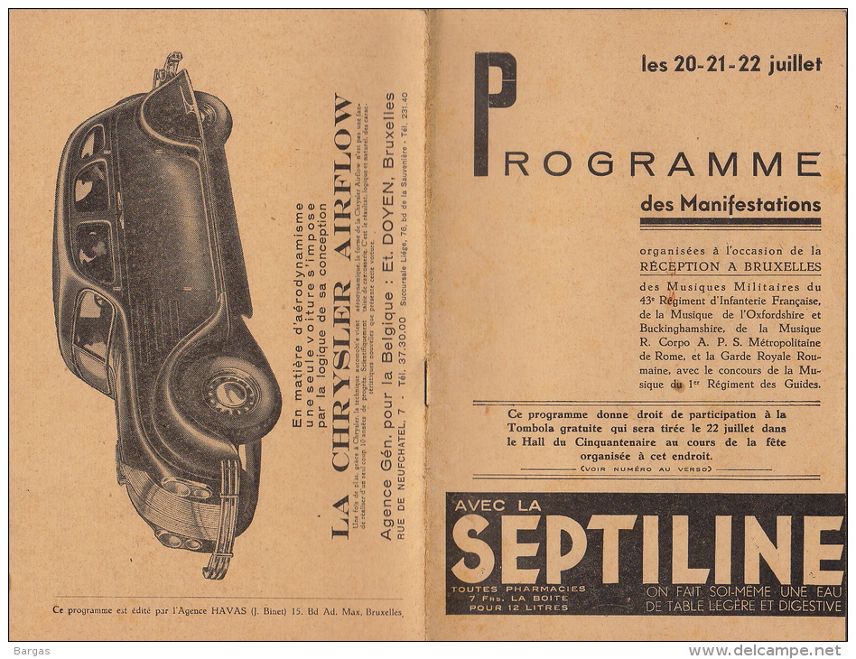 Programme Musique Militaire Guides ... Bruxelles 1934 - Autres & Non Classés