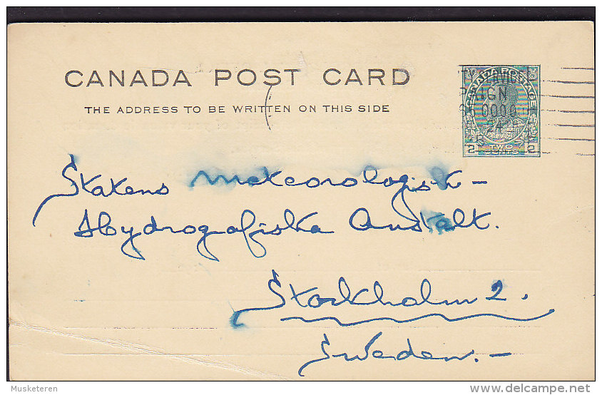 Canada Postal Stationery Ganzsache Entier Private Print METEOROLOGICAL OFFICE, Toronto 1925 To Sweden (2 Scans) - 1903-1954 De Koningen