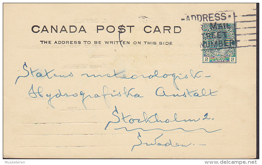 Canada Postal Stationery Ganzsache Entier Private Print METEOROLOGICAL OFFICE, Toronto 1925 To Sweden (2 Scans) - 1903-1954 Könige