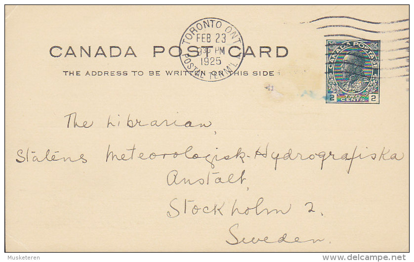 Canada Postal Stationery Ganzsache Entier Private Print LIBRARY, UNIVERSITY Of Toronto, Toronto 1925 To Sweden (2 Scans) - 1903-1954 Kings