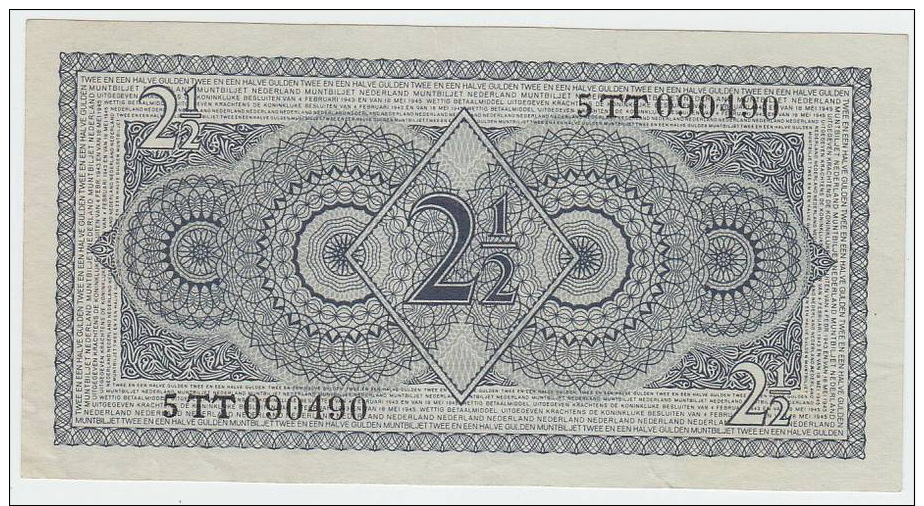 Netherlands 1949 2 1-2 Guilder Gulden Queen Juliana (Muntbiljet) - After Wartime Banknotes - XF Condition - 2 1/2 Gulden