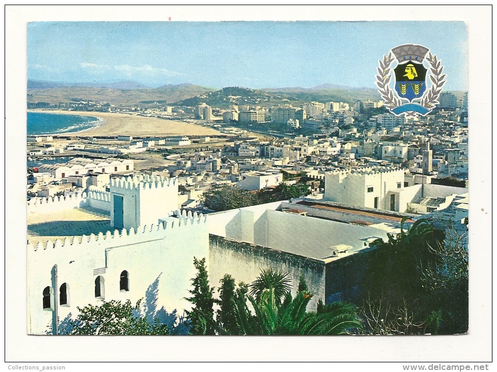 Cp, Maroc, Tanger Armoiries Et Panorama De La Ville, écrite - Tanger