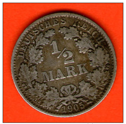** 1/2 Mark 1905 E **  KM 17 - Plata / Silver / Silber  - ALEMANIA / DEUTSCHLAND / GERMANY - 1/2 Mark