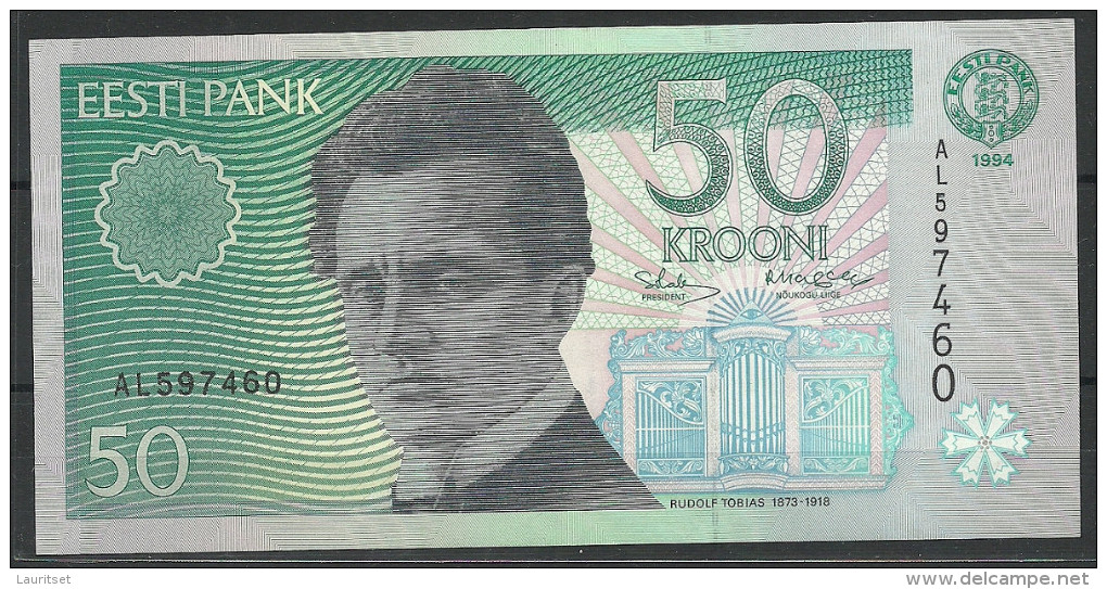 Estland Estonia Estonie 50 Krooni 1994 UNC Freimaurer All-Sehende Auge Rudolf Tobias - Estland