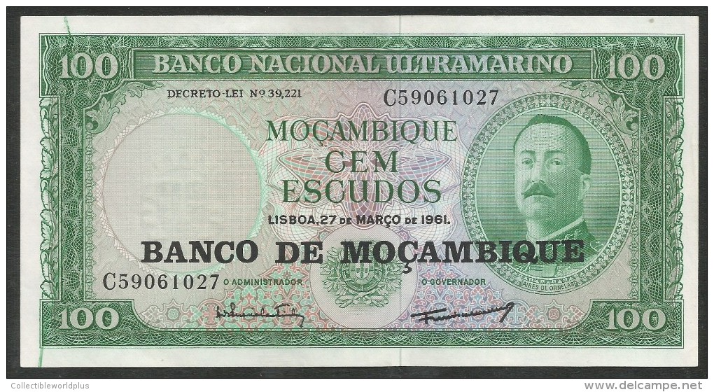1961 Mocambique 100 Escudos Crisp UNC Note Ultramarino Banco - Mozambico